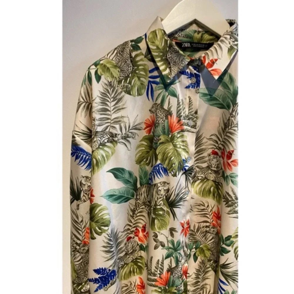 𝐙𝐀𝐑𝐀 Oversized tropical print shirt dress Size M - Picture 6 of 10